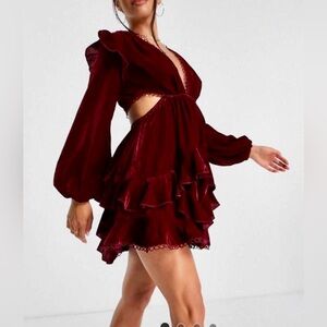 ASOS Petite Size 6 Burgundy velvet dress